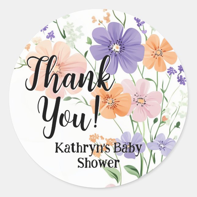 Wildflower Bouquet Spring Floral Girl Baby Shower Classic Round Sticker (Front)