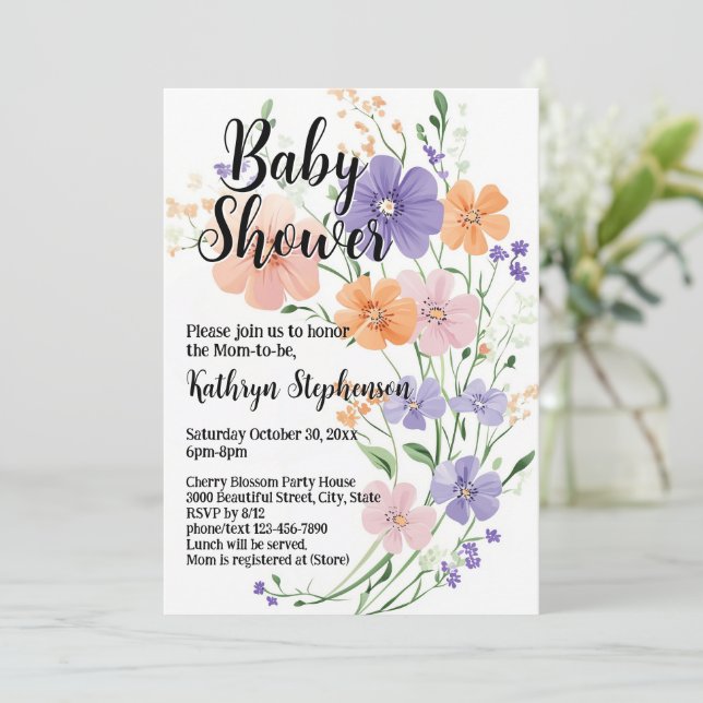 Wildflower Bouquet Spring Floral Girl Baby Shower Invitation (Standing Front)