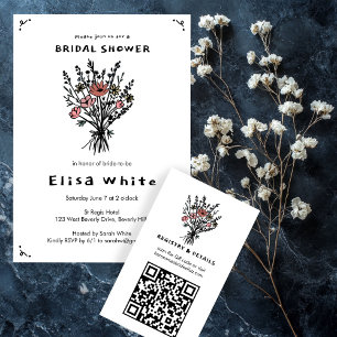 Wildflower Bouquet Whimsical QR Code Bold Bridal Enclosure Card