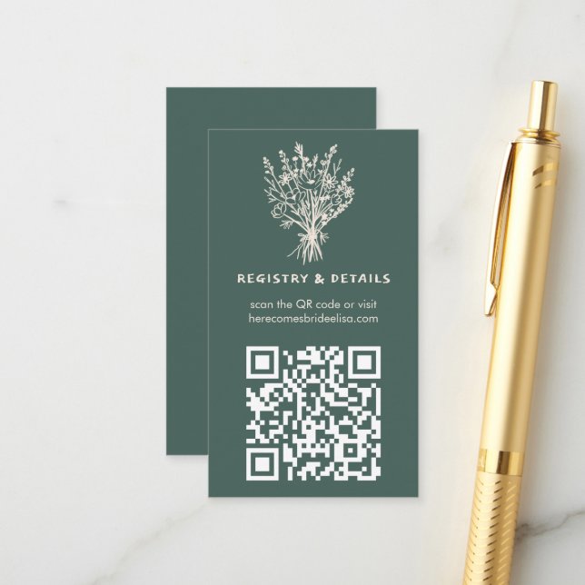 Wildflower Bouquet Whimsical QR Code Rustic Bridal Enclosure Card (Front/Back In Situ)