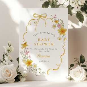Wildflower Bow frame yellow Baby shower Welcome Poster
