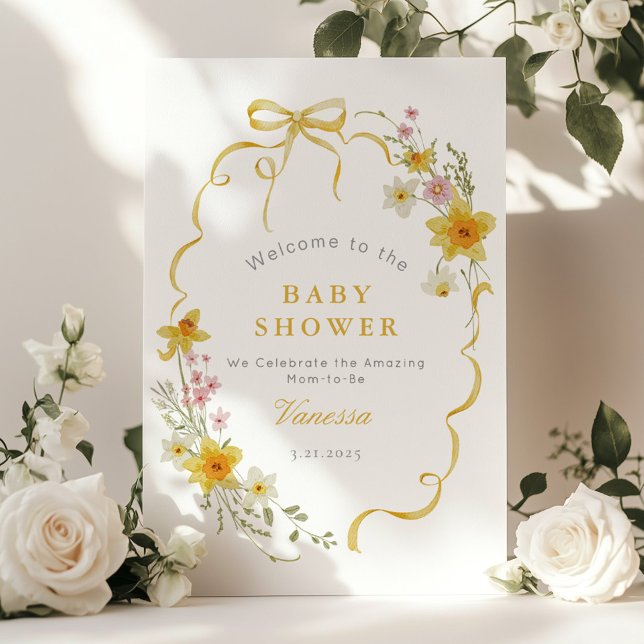 Wildflower Bow frame yellow Baby shower Welcome Poster (Creator Uploaded)