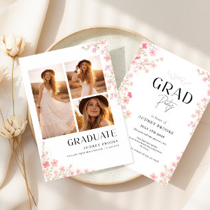 Wildflower Bow Grad Party Photo Collage Invitation