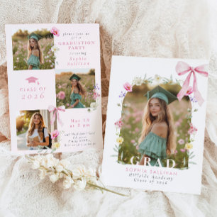 Wildflower Bow Graduation party Photo Collage Invitation