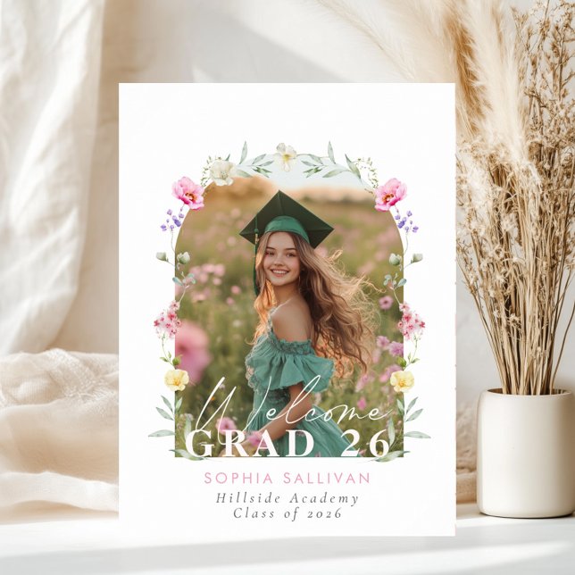 Wildflower Bow Graduation party Photo Welcome Poster (Creator Uploaded)