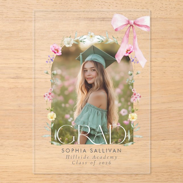 Wildflower Bow Graduation Photo Acrylic Invitations (Front)