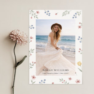 Wildflower Bow Modern Photo Graduation Thank You Postcard