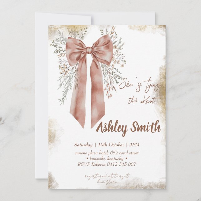Wildflower bow tying the knot bridal shower invitation (Front)