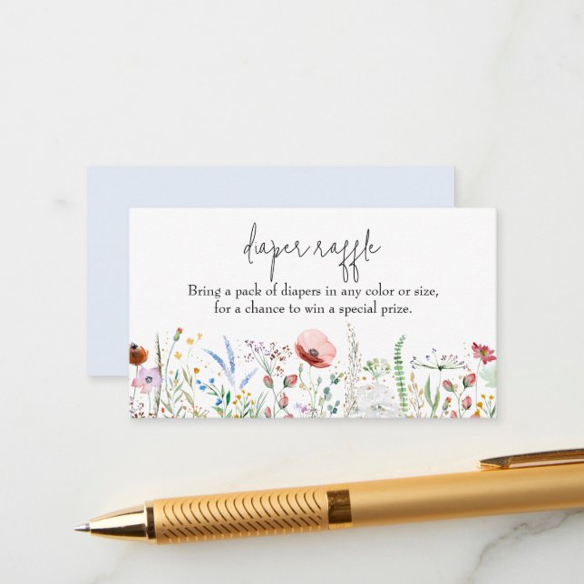 Wildflower Boy Baby Shower Diaper Raffle Enclosure Card (Front/Back In Situ)