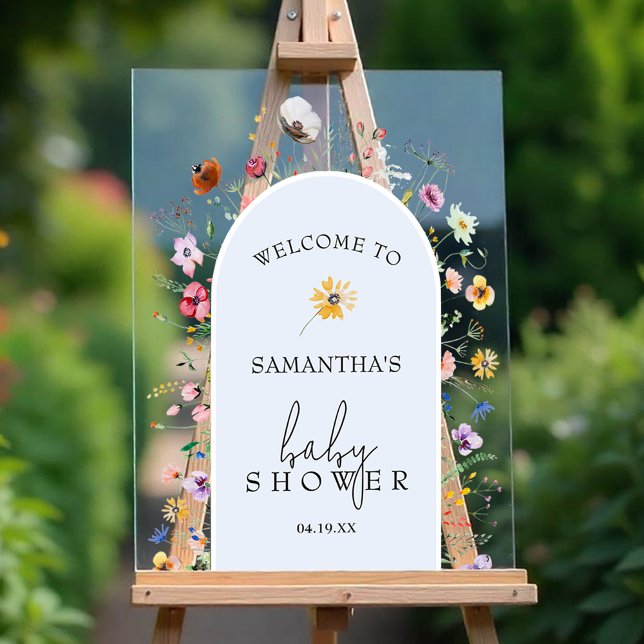 Wildflower Boy Baby Shower Welcome Acrylic Sign (Wildflower boy baby shower Welcome clear acrylic sign)