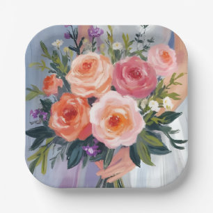 Wildflower Bridal Bouquet Floral Wedding Bride Paper Plate
