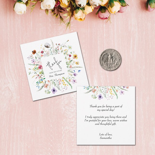 Wildflower Bridal Shower Budget Thank You Card (SMALL 2.5" x 2.5" Wildflower Bridal Shower Budget Flat Thank You Note Cards)