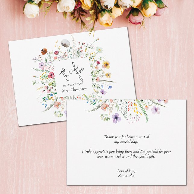 Wildflower Bridal Shower Flat Thank You Card (Wildflower bridal shower flat thank you note cards)