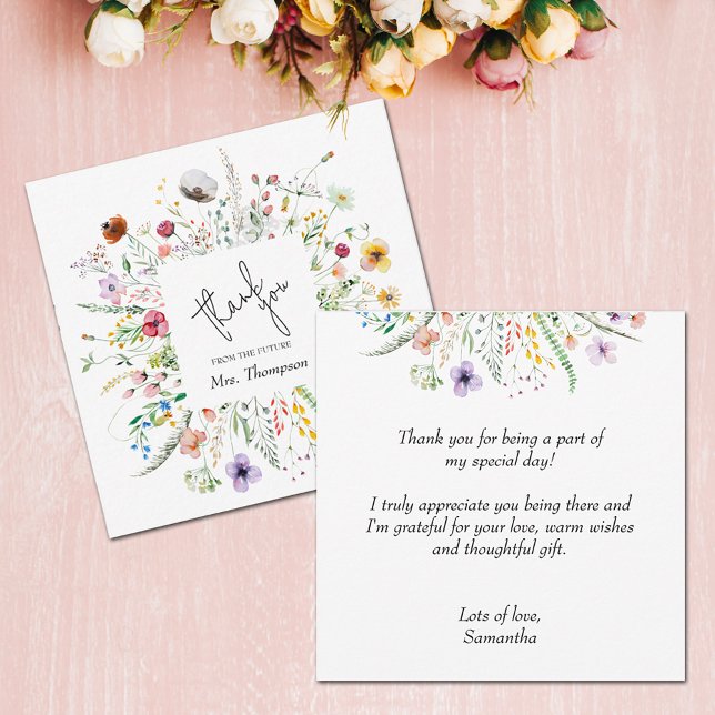 Wildflower Bridal Shower Flat Thank You Card (Wildflower Bridal Shower Flat Thank You Note Card 5.25" x 5.25")