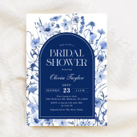 Wildflower Bridal Shower Floral Navy Blue