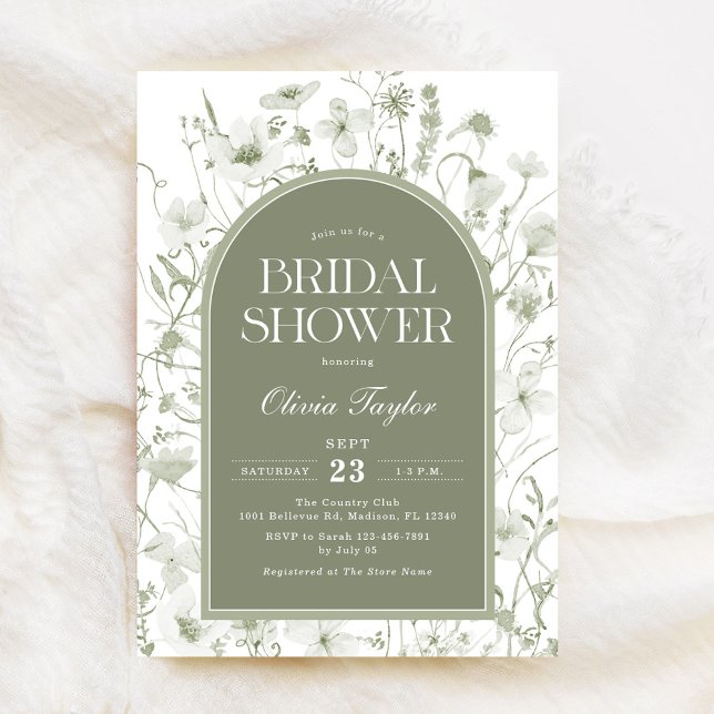Wildflower Bridal Shower Floral Sage Green Invitation (Creator Uploaded)
