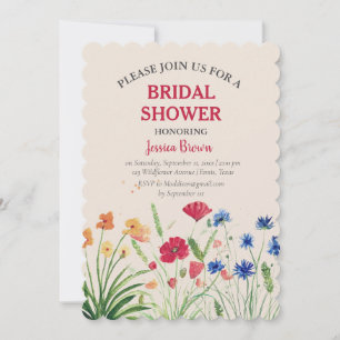 Wildflower Bridal Shower Floral Watercolor Poppies Invitation
