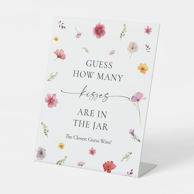 Wildflower Bridal Shower Guess How Many Kisses Pedestal Sign (Front)