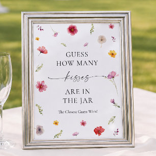 Wildflower Bridal Shower Guess How Many Kisses Poster