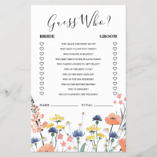 Wildflower bridal shower Guess Who Game Flyer