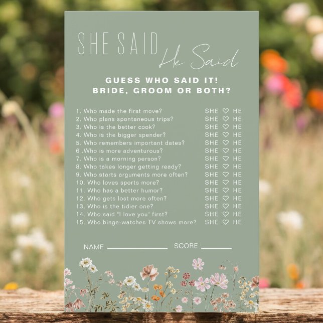 Wildflower Bridal Shower He Said She Said Game (Creator Uploaded)