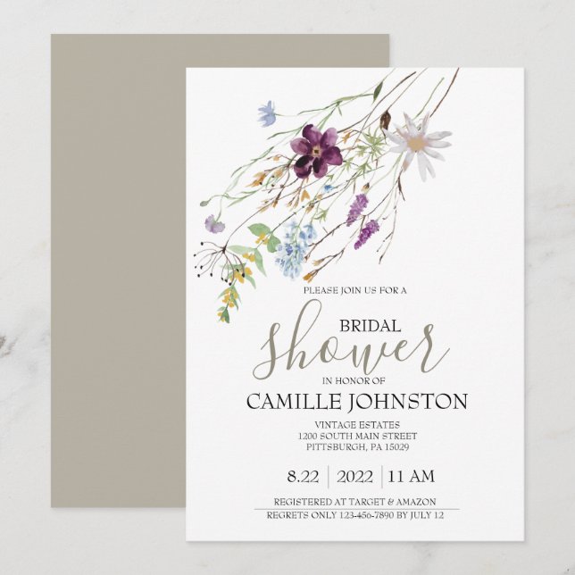 Wildflower Bridal Shower Invitation (Front/Back)