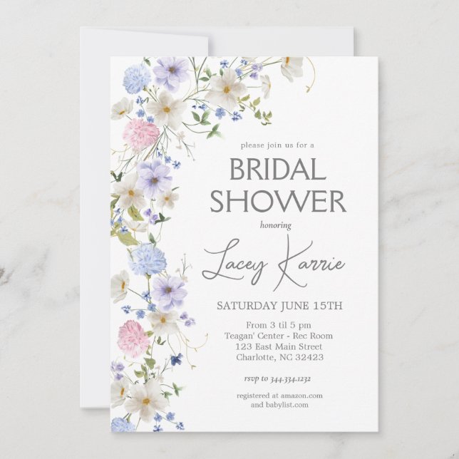 Wildflower Bridal Shower invitation, Boho Floral  Invitation (Front)