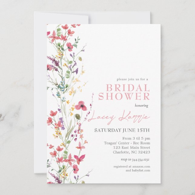 Wildflower Bridal Shower invitation, Boho Floral  Invitation (Front)