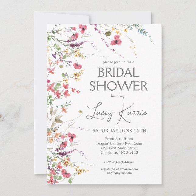 Wildflower Bridal Shower invitation, Boho Floral  Invitation (Front)