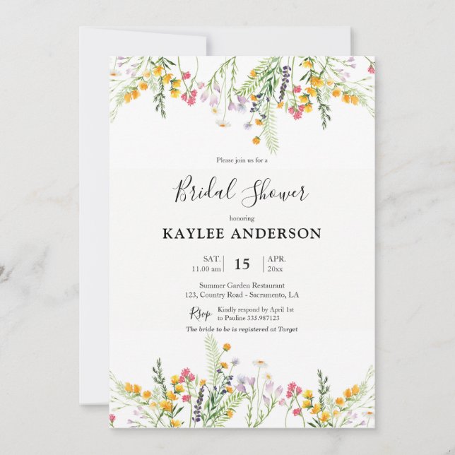 Wildflower Bridal Shower invitation card (Front)
