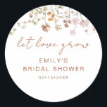 Wildflower Bridal Shower Let Love Grow Classic Round Sticker<br><div class="desc">Cultivate a blooming atmosphere at your bridal shower with our Wildflower Let Love Grow Sticker. This charming sticker features a delightful wildflower design, symbolising the growth of love. Perfect for adding a touch of natural beauty to invitations, favours, or decor, the sticker carries a whimsical and heartfelt sentiment. The "Let...</div>