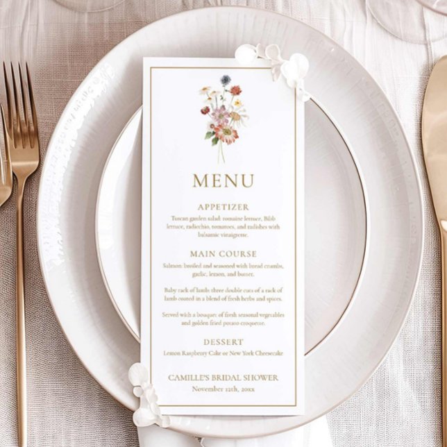 Wildflower Bridal Shower Menu Card (Wildflower Bridal Shower Menu Card)