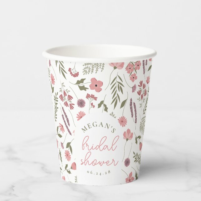 Wildflower Bridal Shower Paper Cups - Pink (Front)