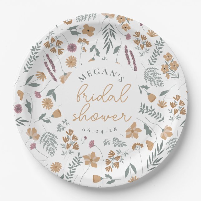 Wildflower Bridal Shower Paper Plates - Orange (Front)