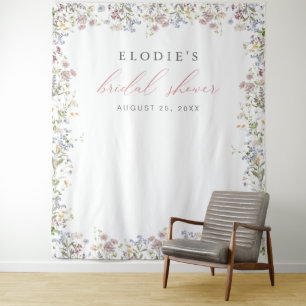 Wildflower Bridal Shower Photo Backdrop Floral Tapestry