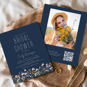 Wildflower Bridal Shower QR Code Photo Invitation Flyer