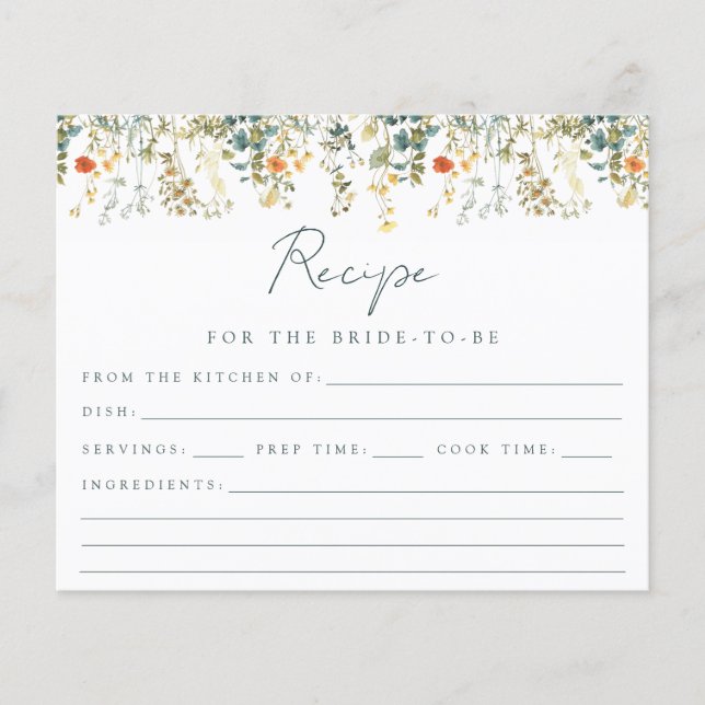 Wildflower Bridal Shower Recipe Card (Front)