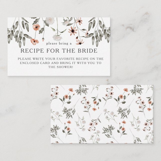 Wildflower Bridal Shower Recipe Request Enclosure Card (Front/Back)