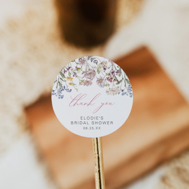 Wildflower Bridal Shower Round Sticker Floral Pink (Creator Uploaded)