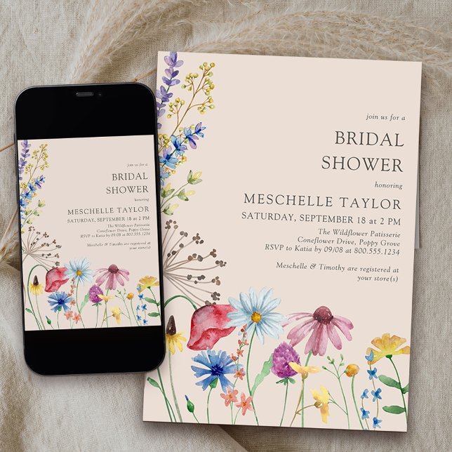 Wildflower Bridal Shower Rustic Country Botanical Invitation (Bridal Shower Invitation from my Wildflower Charm collection available printed or printable download)
