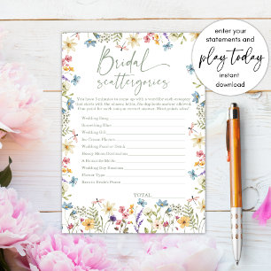 Wildflower Bridal Shower Scattergories Game Card