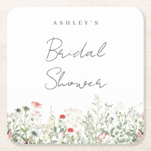 Wildflower Bridal Shower Square Paper Coaster