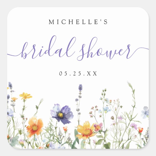 Wildflower Bridal Shower Square Sticker (Front)
