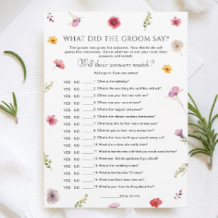Wildflower Bridal Shower What Did He Say Game Card
