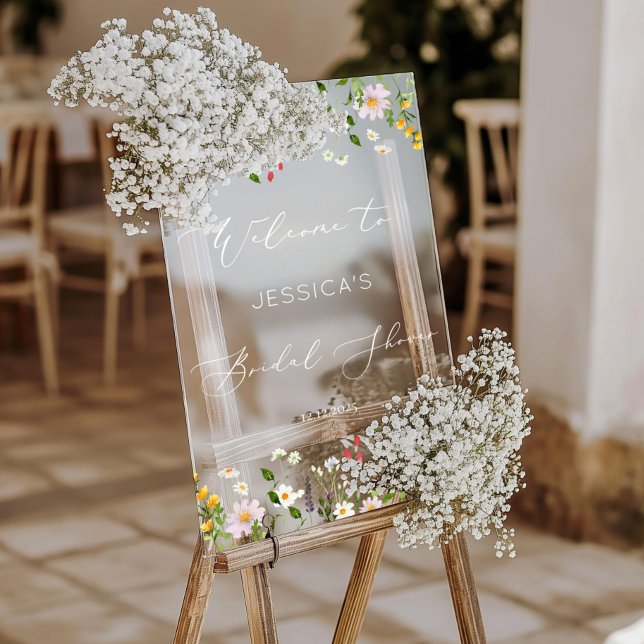 Wildflower bridal shower white Welcome Acrylic Sign (Creator Uploaded)