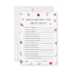Wildflower Bridal Shower Who Knows Bride Game Card