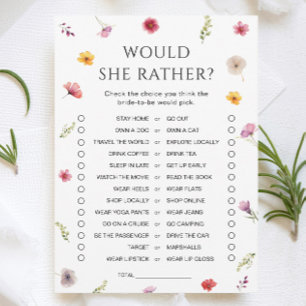 Wildflower Bridal Shower Would She Rather Card