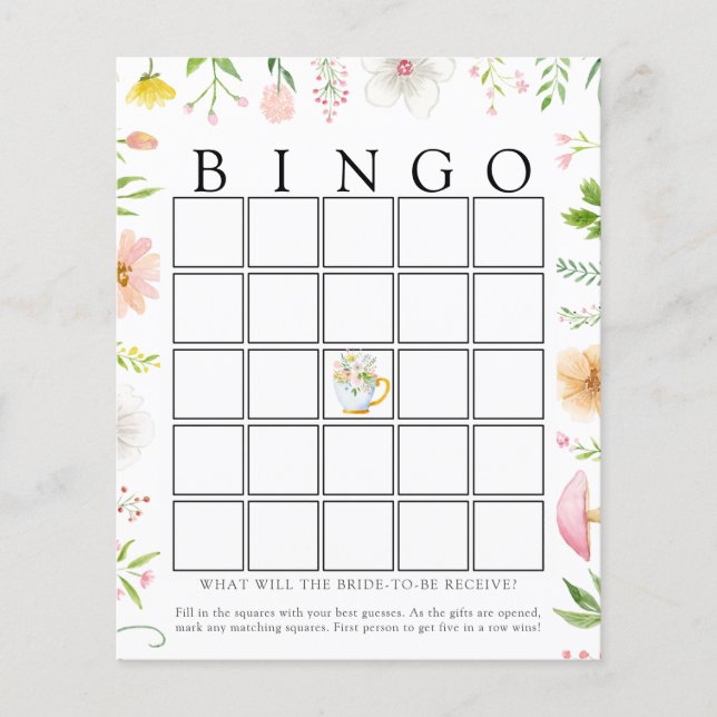 Wildflower Bridal Tea Bingo Game Card (Front)