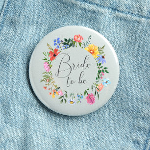 Wildflower Bride to Be Script Wedding 3 Cm Round Badge