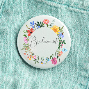 Wildflower Bridesmaid Script Wedding  3 Cm Round Badge